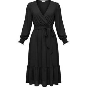 Prettygarden Black Faux Wrap Maxi Dress XXL Long Sleeve Smocked Belted NWT